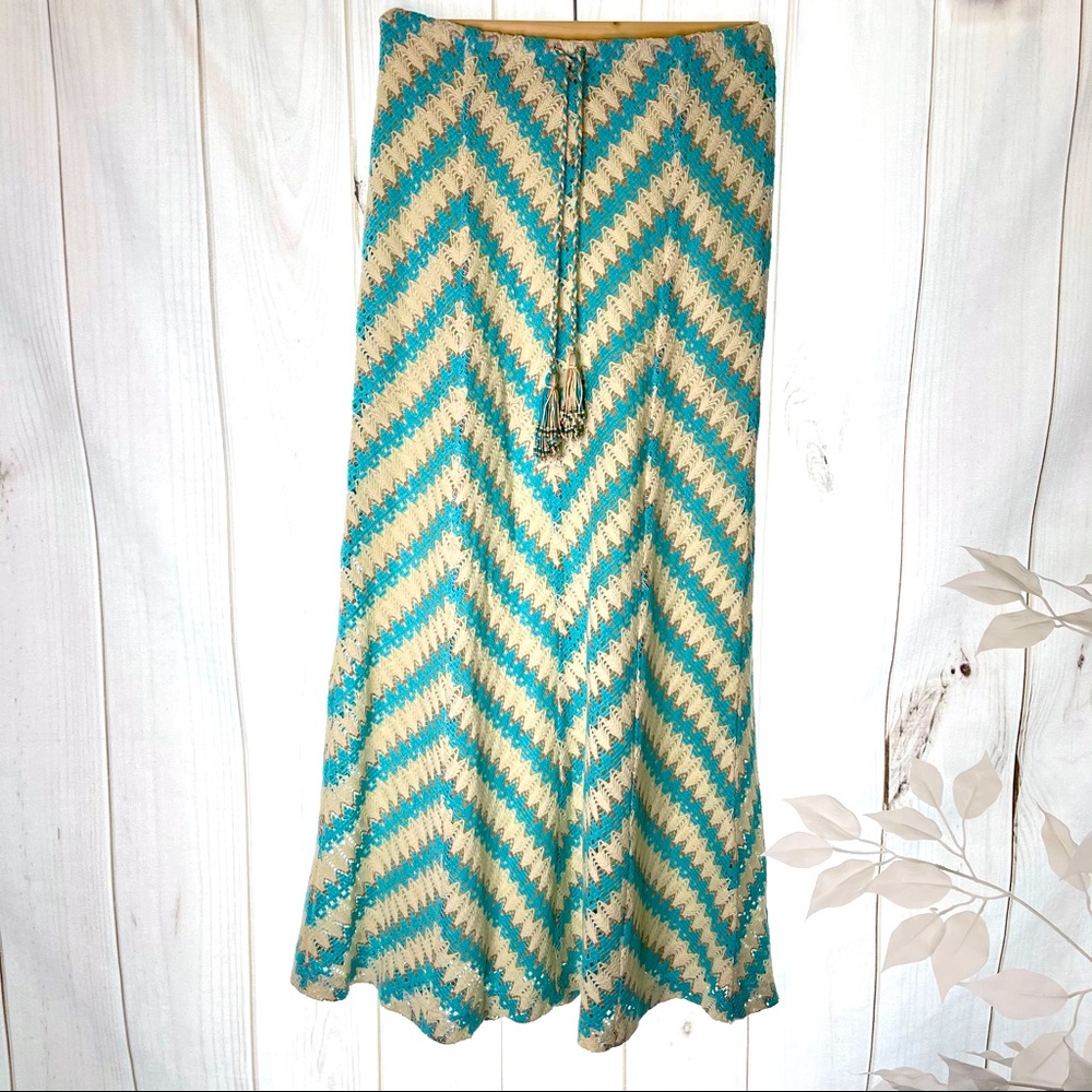 Knit Maxi Skirt Turquoise and Cheveron